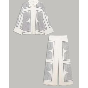 Mid-Waist Geometric Print Wide-Leg Pants ONLY